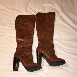 Knee high brown leather boots